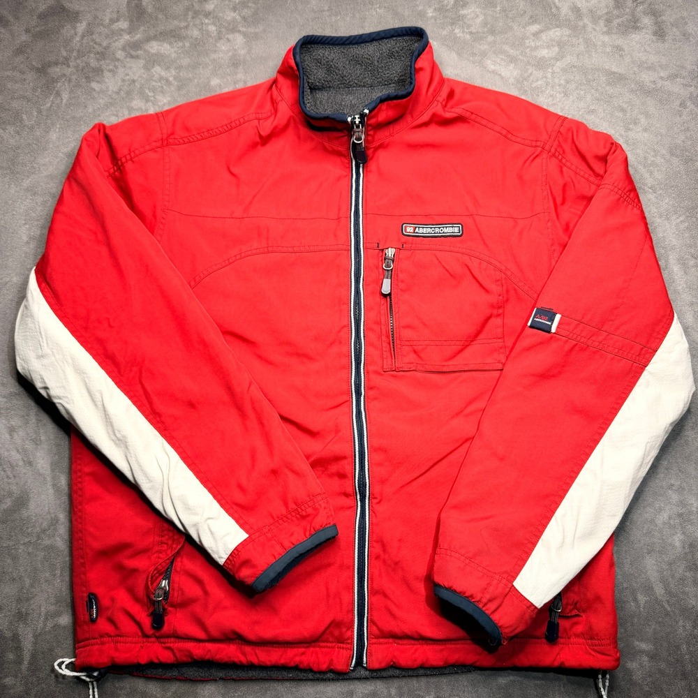 VTG Abercrombie Jacket Mens XL Red Full Zip Fleece‎ Windbreaker Zip Coat 90s Y2K